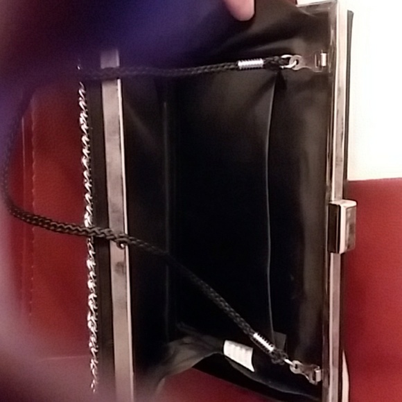 Black Satin w/ metallic design Clutch - Picture 7 of 8